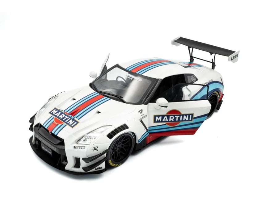 Nissan GT-R (R35) W/ Liberty Walk Body Kit 2.0 M White Blue Red 1:18 Solido S1805819