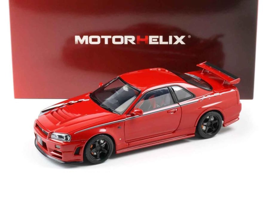 Nissan Skyline GT-R (R34) Customized Version Active Red with Livery 1:18 MotorHelix M83426 LIMITED 499 PCS