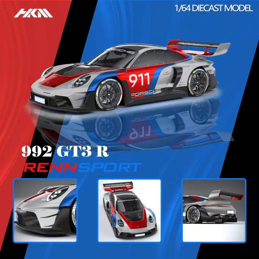 Porsche 911 (992) GT3 R Rennsport Silver 1:64 HKM Models