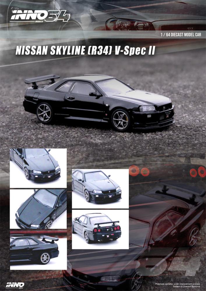 Nissan Skyline GT-R (R34) V-SPEC II Black 1:64 Inno Models IN64-R34VS-BLA