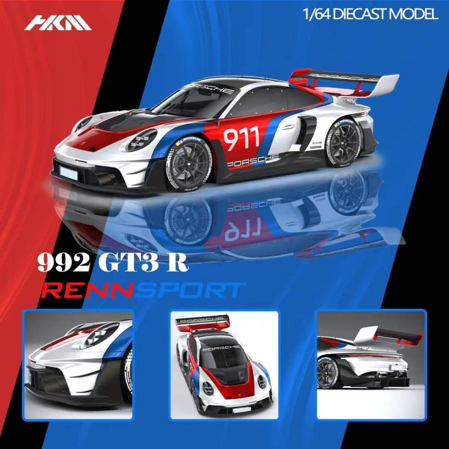 Porsche 911 (992) GT3 R Rennsport White 1:64 HKM Models