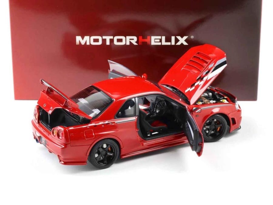Nissan Skyline GT-R (R34) Customized Version Active Red with Livery 1:18 MotorHelix M83426 LIMITED 499 PCS