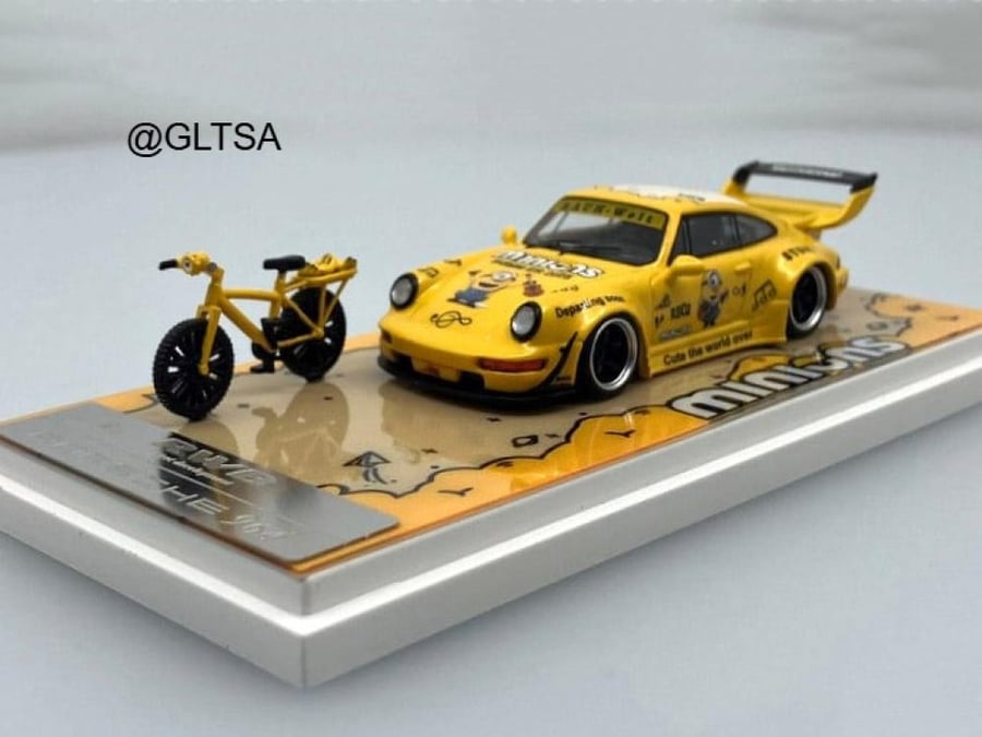 Porsche 964 RWB w/Bicycle Minion Metallic Yellow 1:64 Ultimate Player