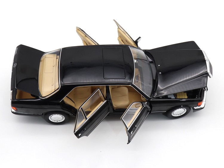 Mercedes-Benz 560 SEL 1989 Black Metallic with Brown Interior 1:18 Norev 183789