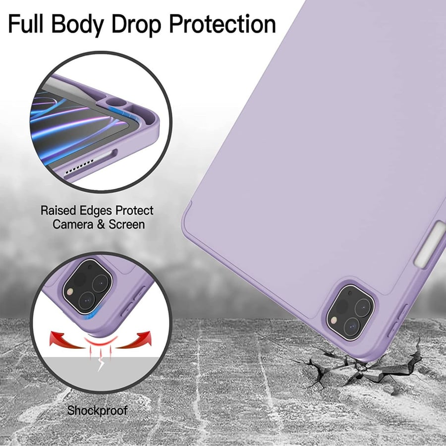 JETech Case for iPad Pro 11 Inch (2022/2021/2020 Model) with Pencil Holder, Support 2nd Pencil Charging, Slim Tablet Cover with Soft TPU Back, Auto Wake/Sleep (Light Purple) 3082K