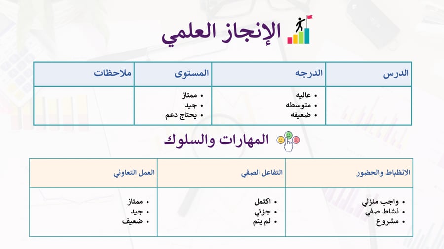 التقرير اليومي والاسبوعي للمعلم