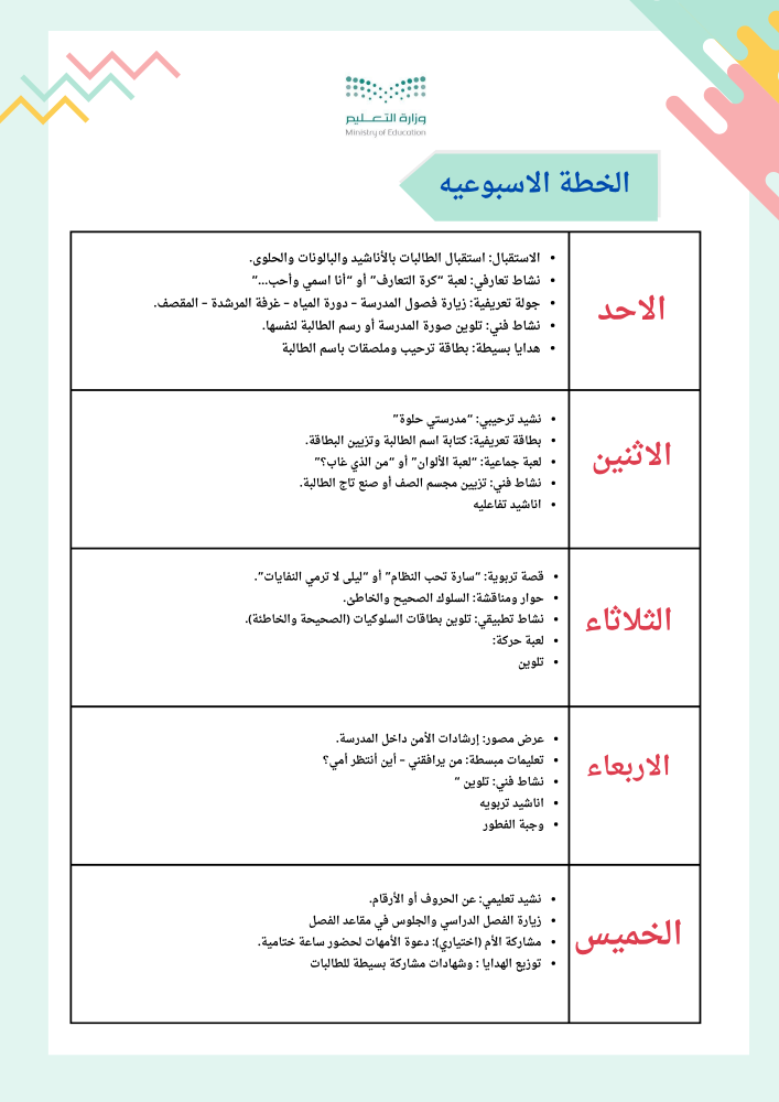 ملف الأسبوع التمهيدي للصف الاول ابتدائي ١٤٤٧هـ
