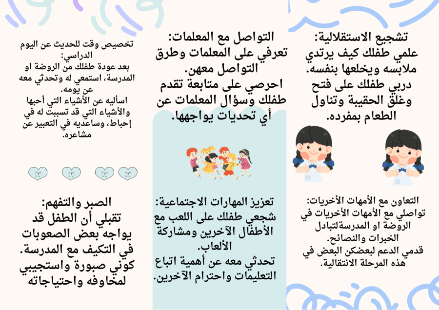 مطوية ارشادات للامهات الاسبوع التمهيدي