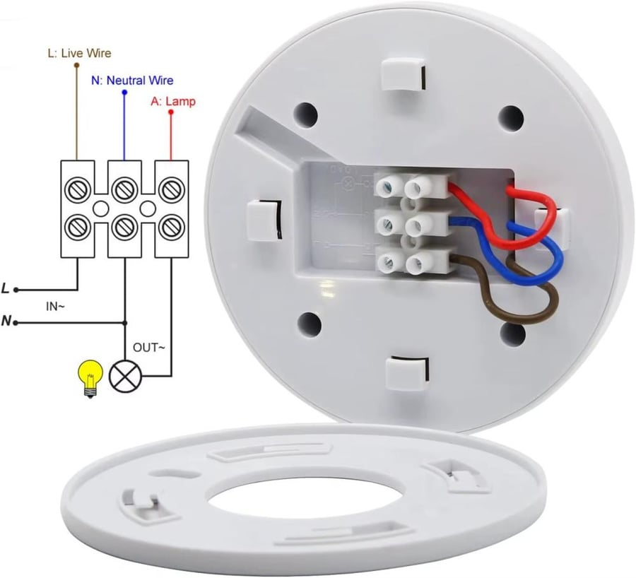 طريقة ربط مستشعر السقف مع خطوط الكهرباء واللمبة Ceiling sensor wiring