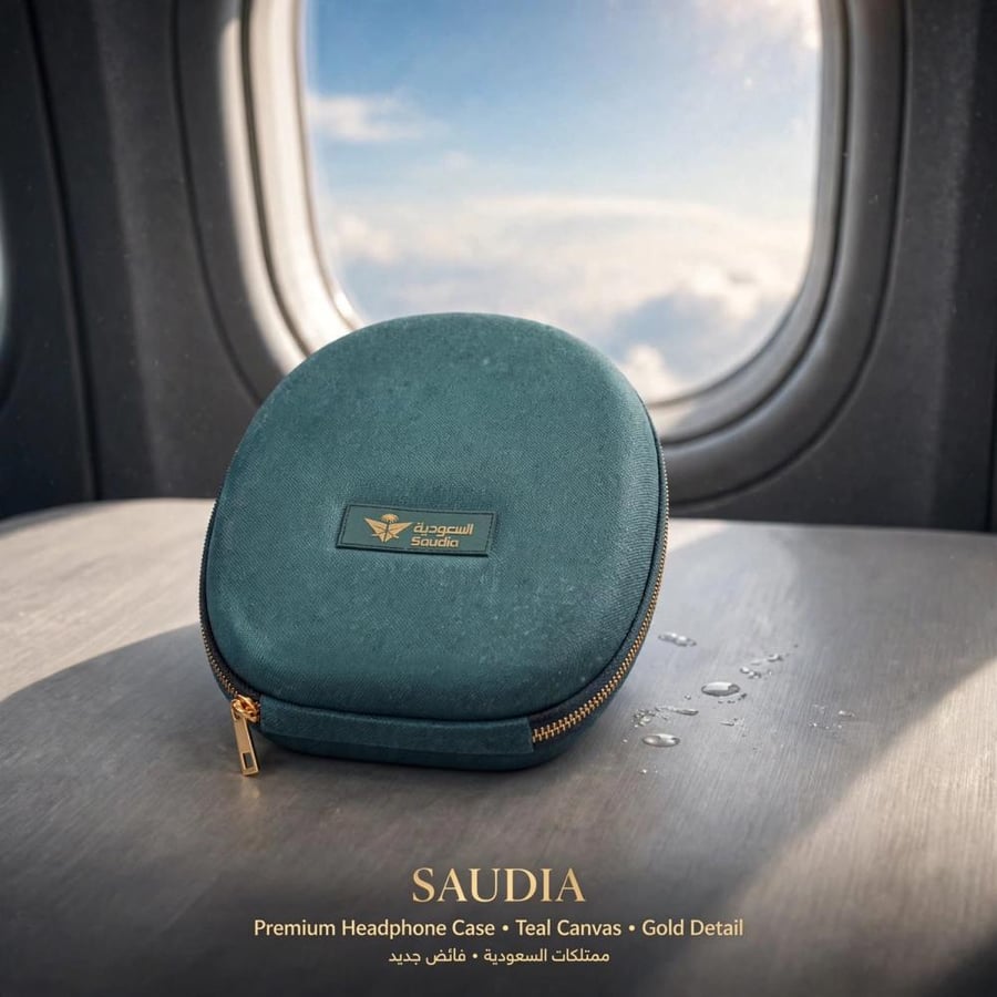 حافظة سماعات السعودية الفاخرة على طاولة مقصورة الطائرة  Luxury SAUDIA