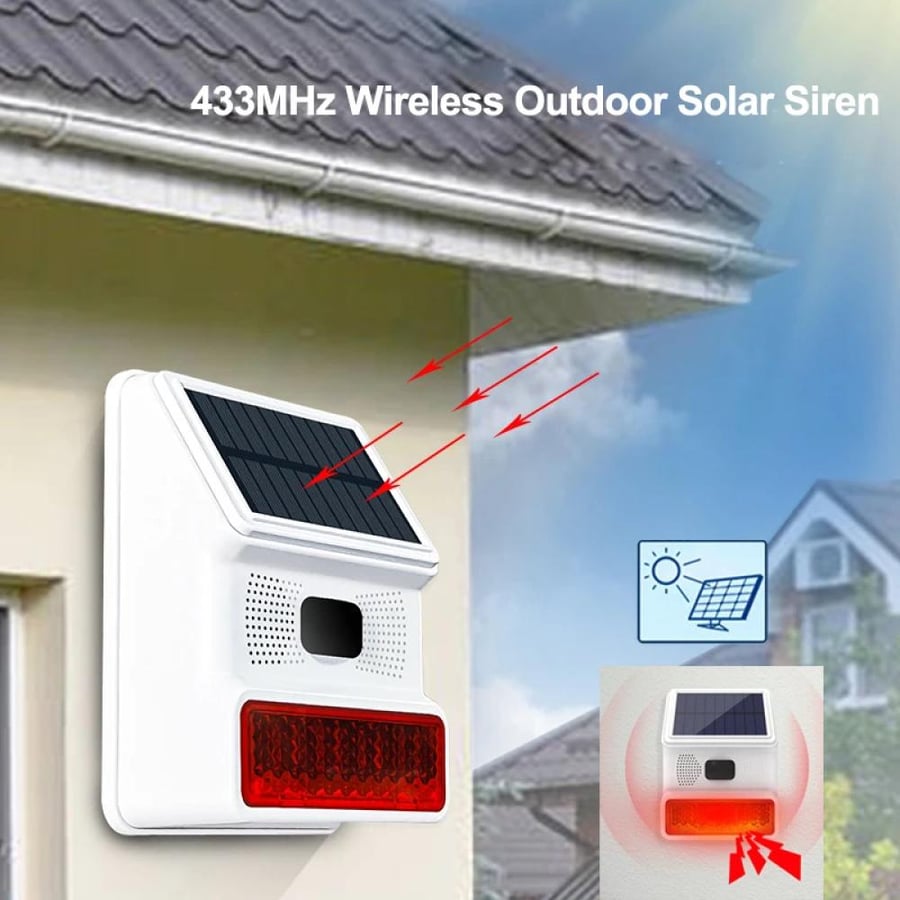 كاشف حركة وإنذار خارجي مثبت على واجهة جدارية مشمسة  Outdoor solar moti