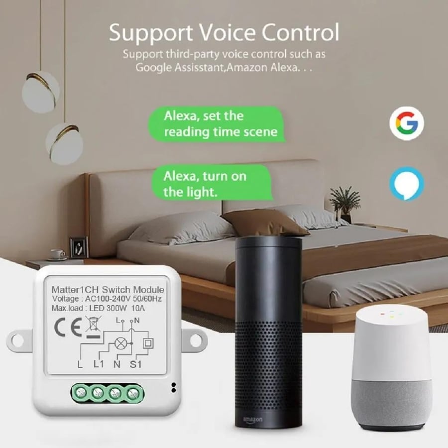 Matter WiFi Smart Switch Module 1CH Relay HomeKit Alexa Google Home