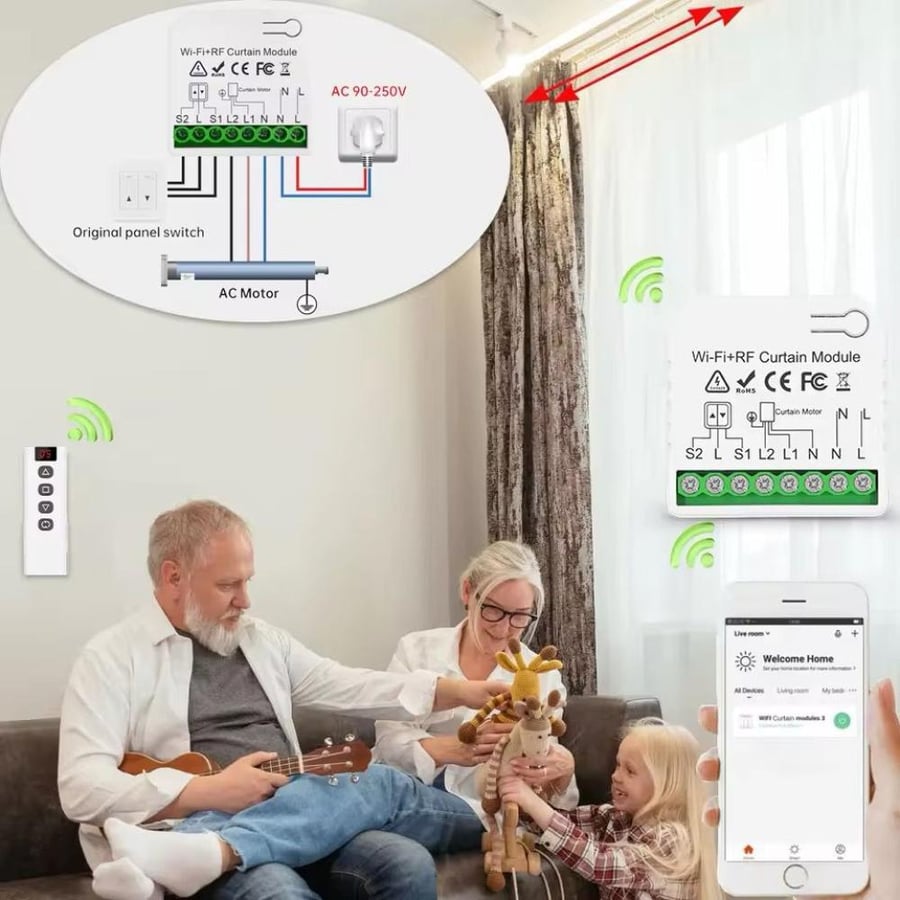 مفتاح ستارة ذكي واي فاي مع ريموت تحكم - تطبيق Smart Life، متوافق مع Alexa