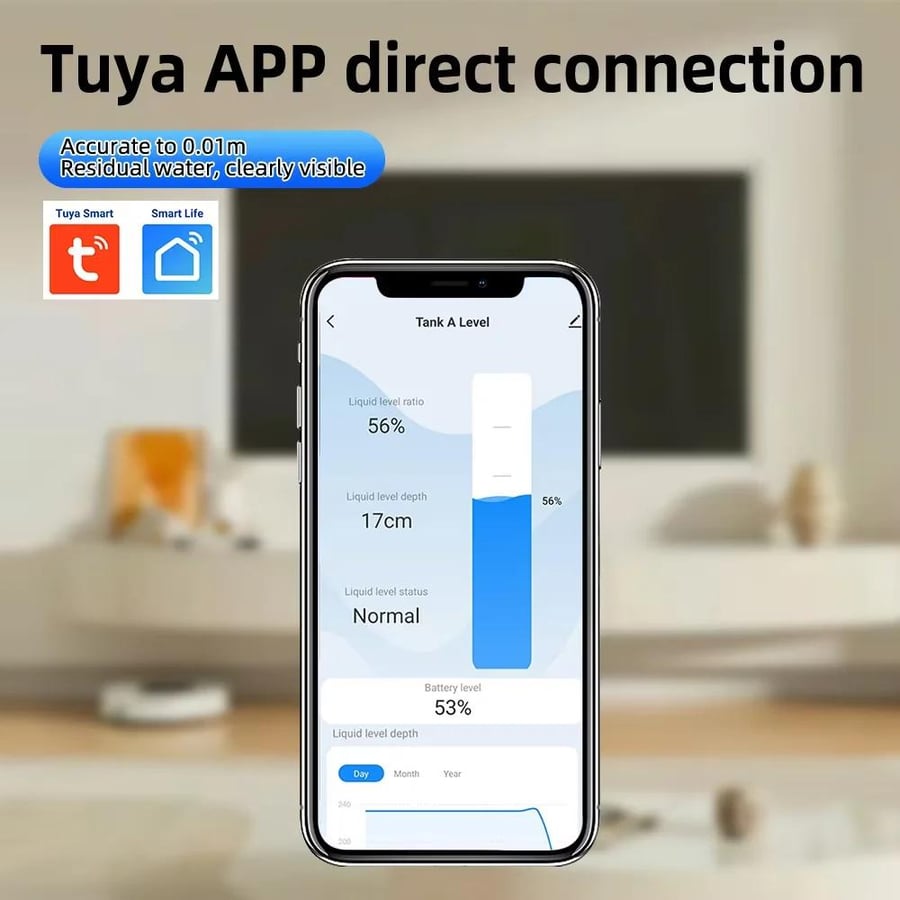 مستشعر منسوب السوائل والخزانات الذكي التراسونيك Tuya WiFi إنذار الامتلاء والجفاف