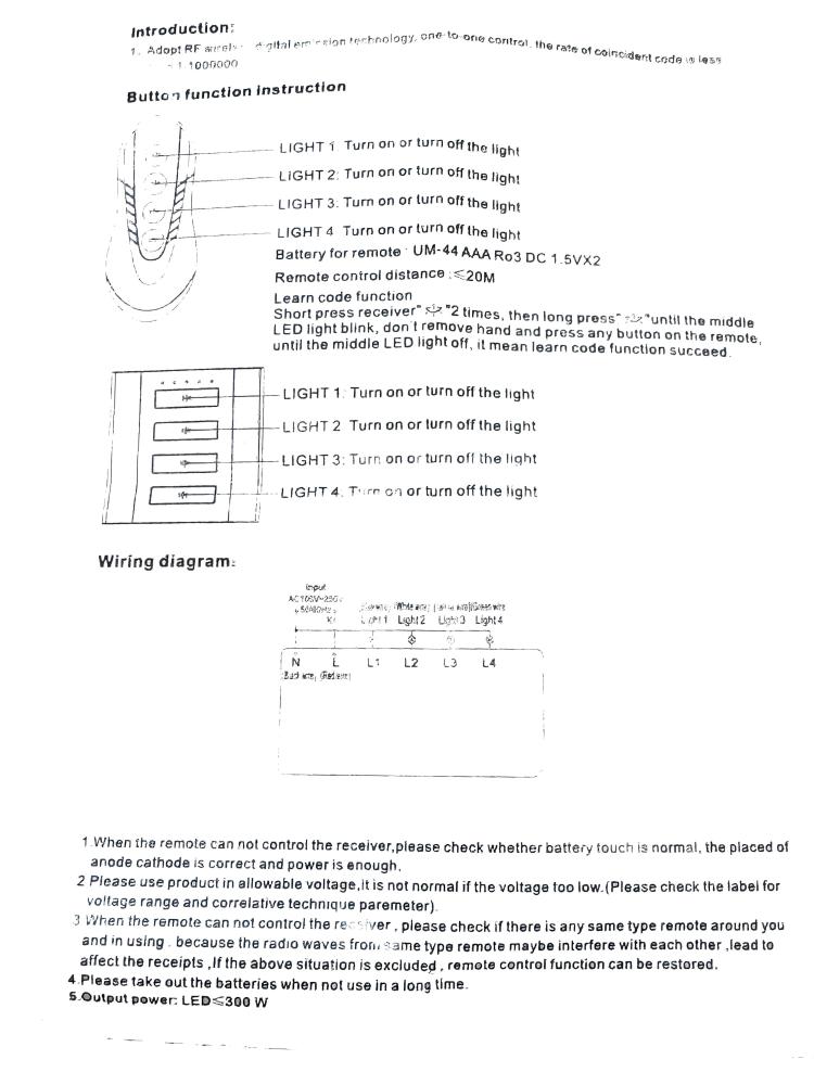 Instruction Manual Cover BTM-04 Lighting Remote