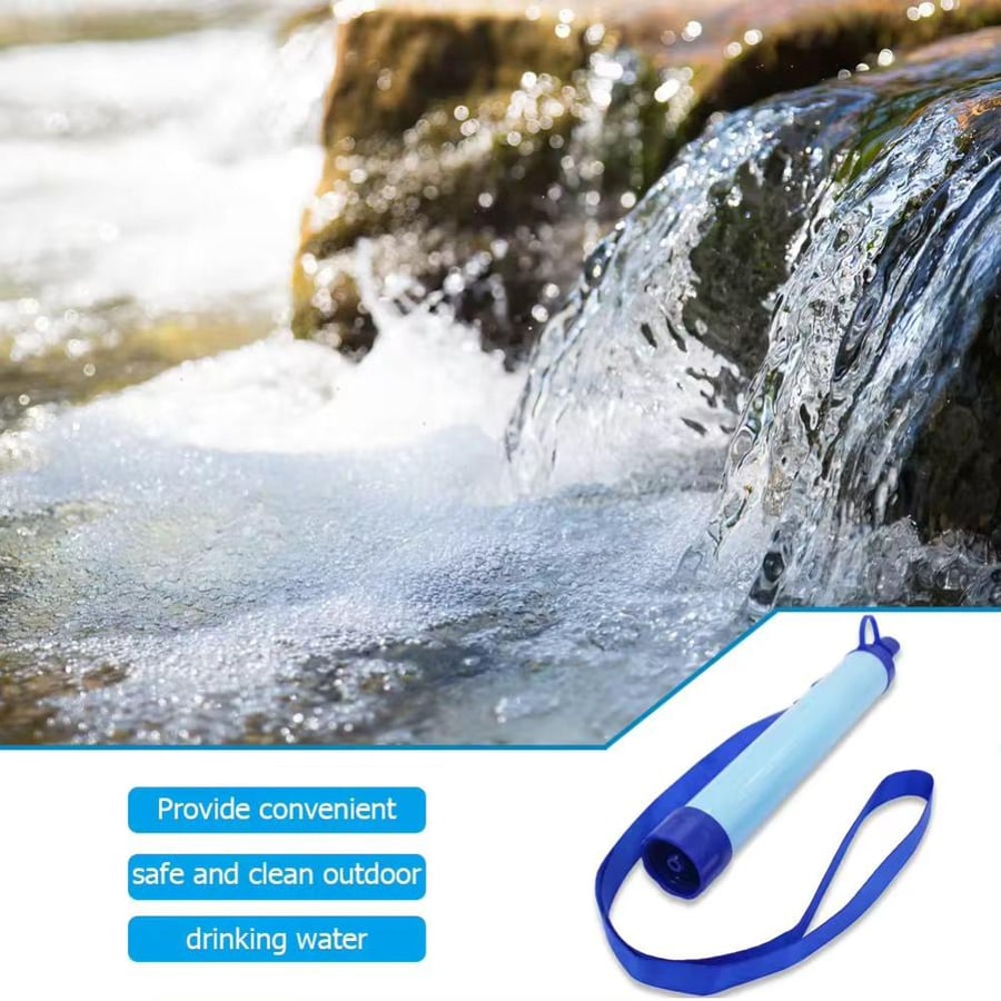 Filtering stream water with straw تصفية مياه جدول بمصاصة