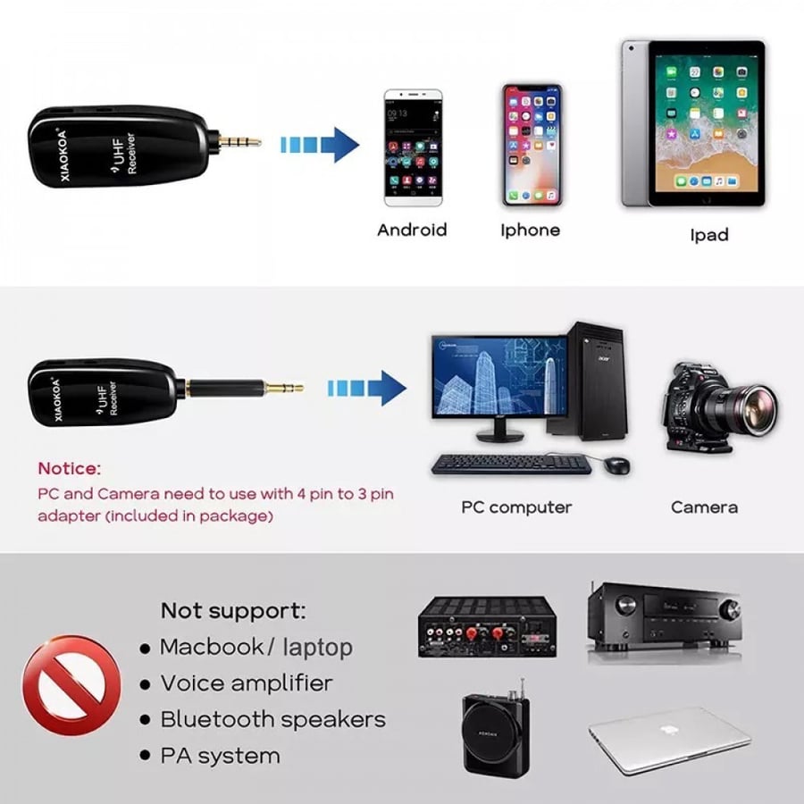 ميكروفون لاسلكي UHF Lavalier Lapel Wireless Microphone Recording Vlog Youtube Live Interview for Iphone Ipad Android DSLR microphone