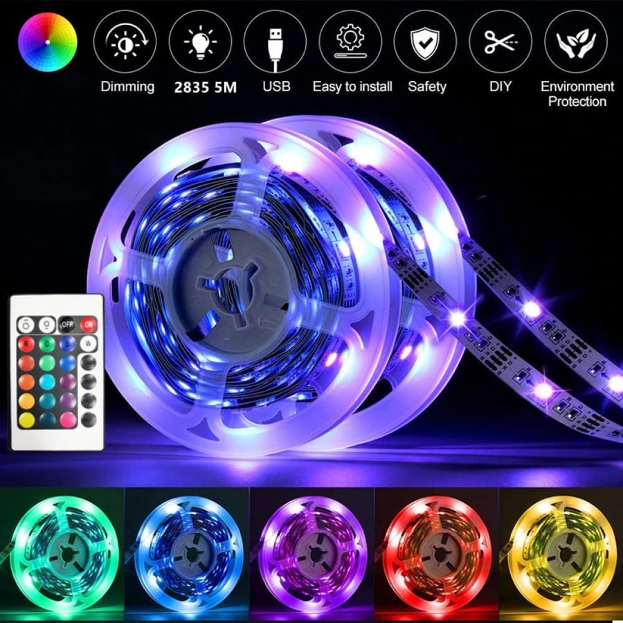 شريط إضاءة 16 لون RGB تحكم بـ (ريموت كنترول) 5متر
