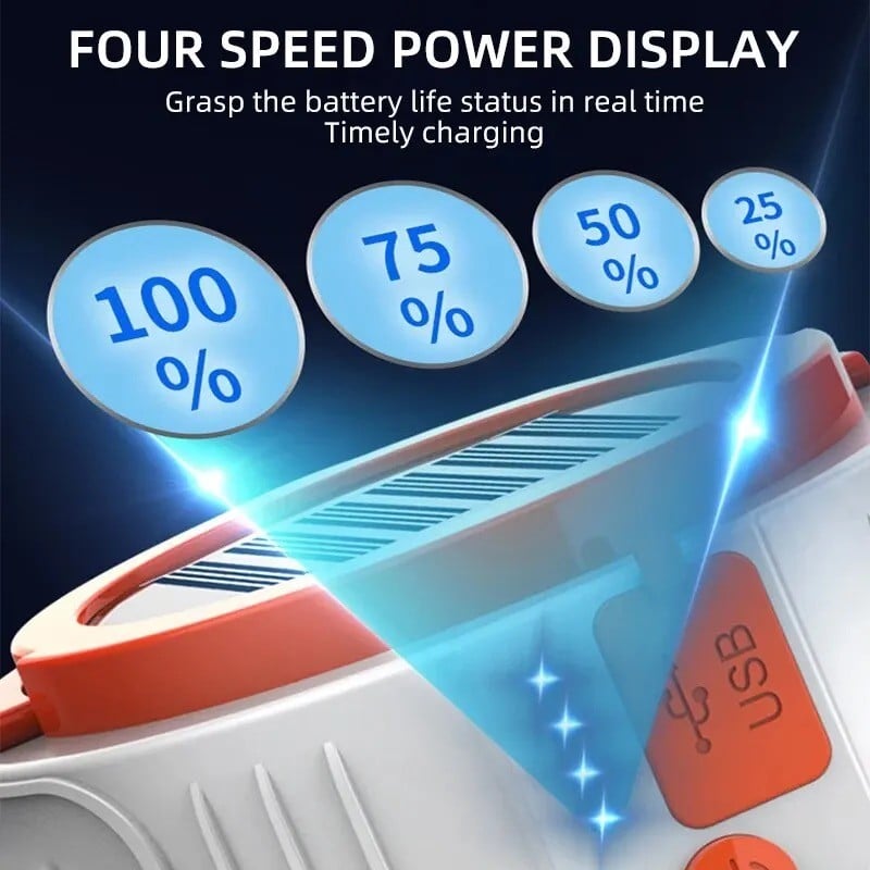 مصباح ولمبة إضاءة LED لون أبيض ٥ وات تعمل بالطاقة الشمسية بعلاقة للتخييم والمشي و حالات الطوارئ ببطارية قابلة لإعادة الشحن USB  5 أوضاع إضاءة