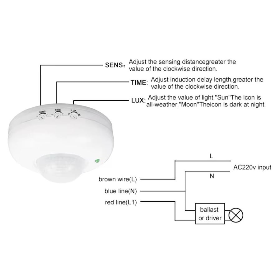 مخطط توصيل أسلاك مستشعر السقف ومفاتيح المعايرة Ceiling sensor wiring d