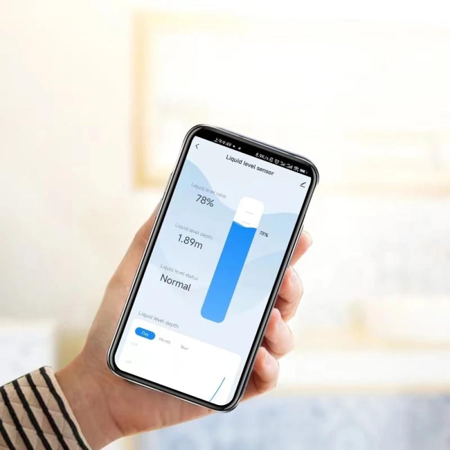 عرض نسبة وعمق منسوب السائل عبر تطبيق الجوال الذكي Liquid level ratio a