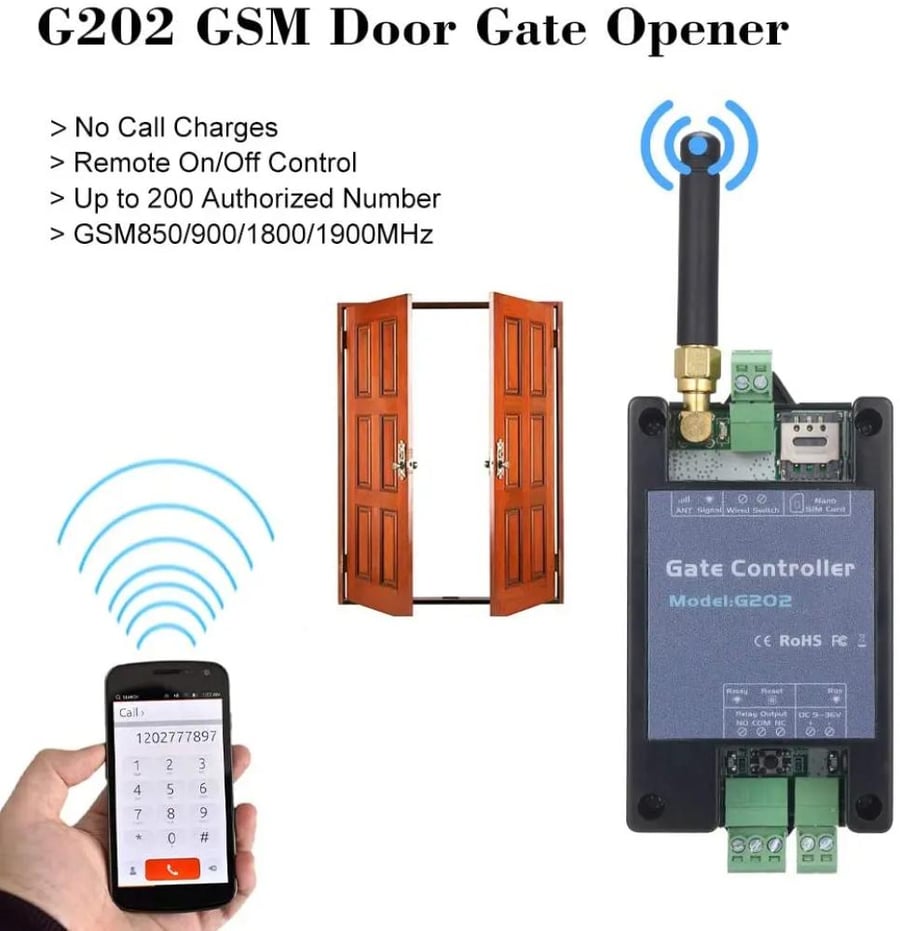 Opening a remote gate with a free phone call using the G202