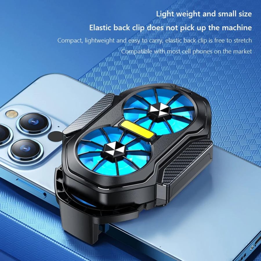 Dual Fan Rechargeable Mobile Phone Cooler with Blue Light