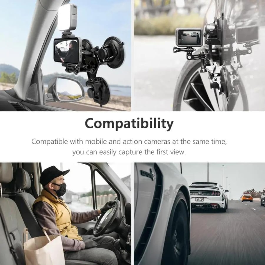 Abhir-online Vamson Triple Suction Cup Mount Action Cam Phone