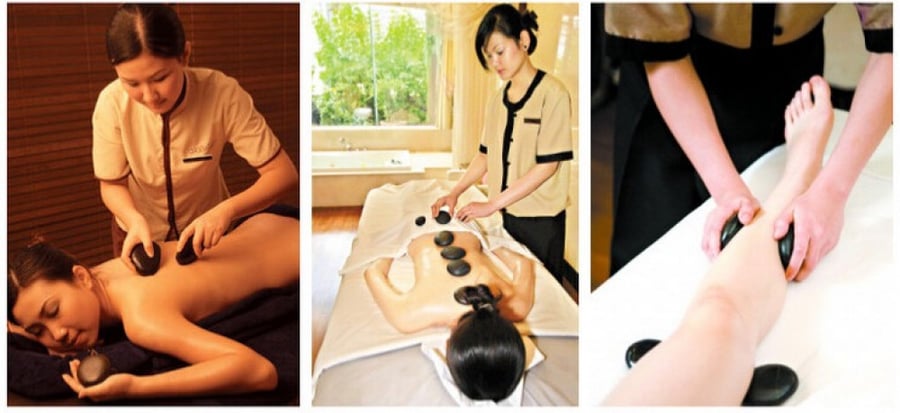 Bamboo heating bag (massage stones) with 16 pieces of basalt stones