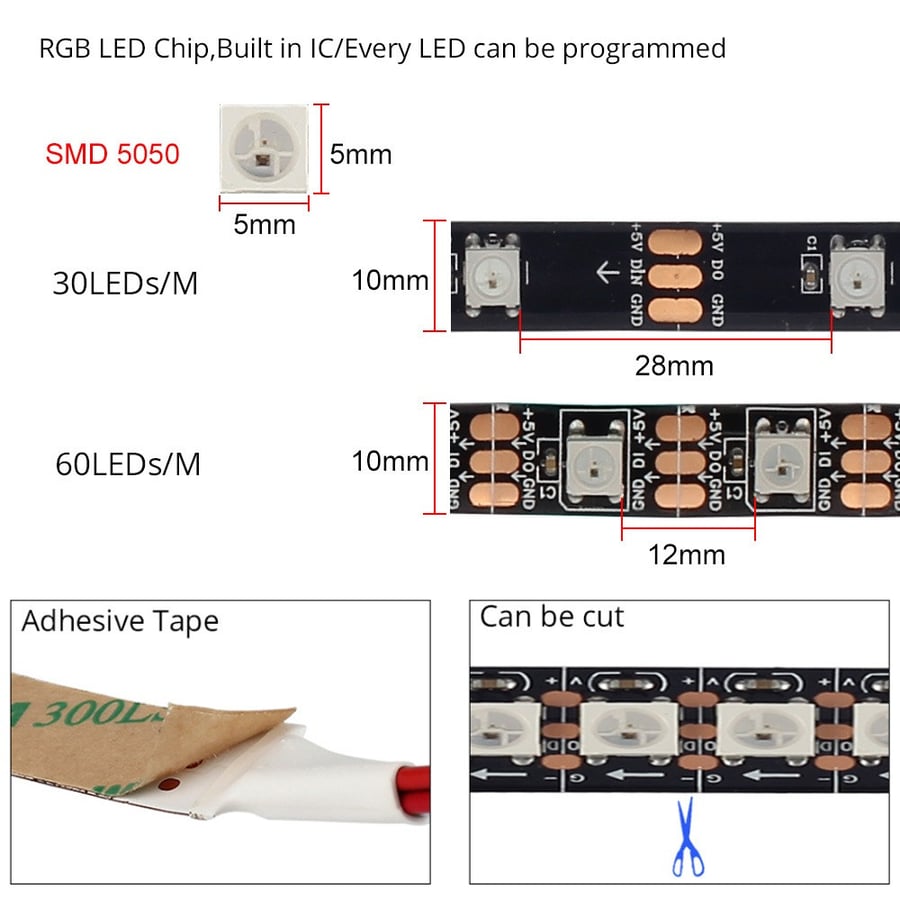 شريط إضاءة 16 لون RGB تحكم بـ (ريموت كنترول) 5متر