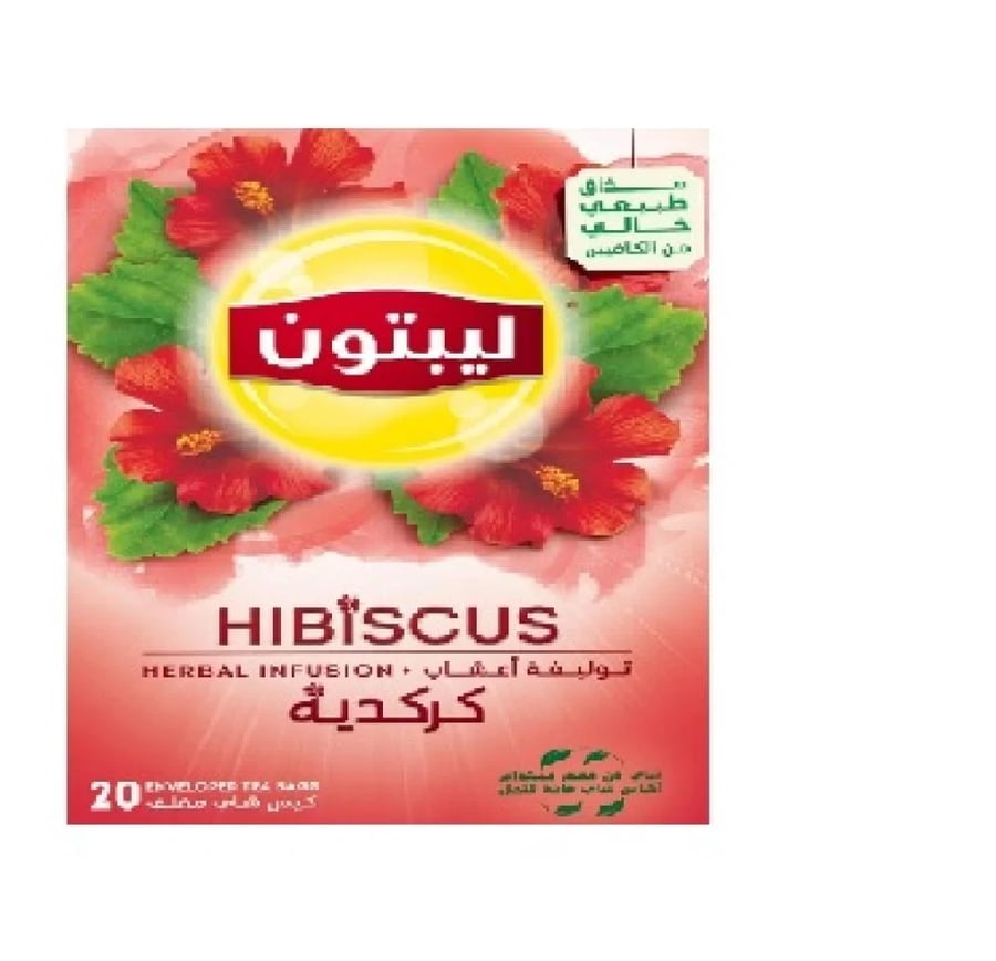 شاي  ليبتون الكركديه 20 كيس توليفة أعشاب عطريةخالٍ من الكافيين