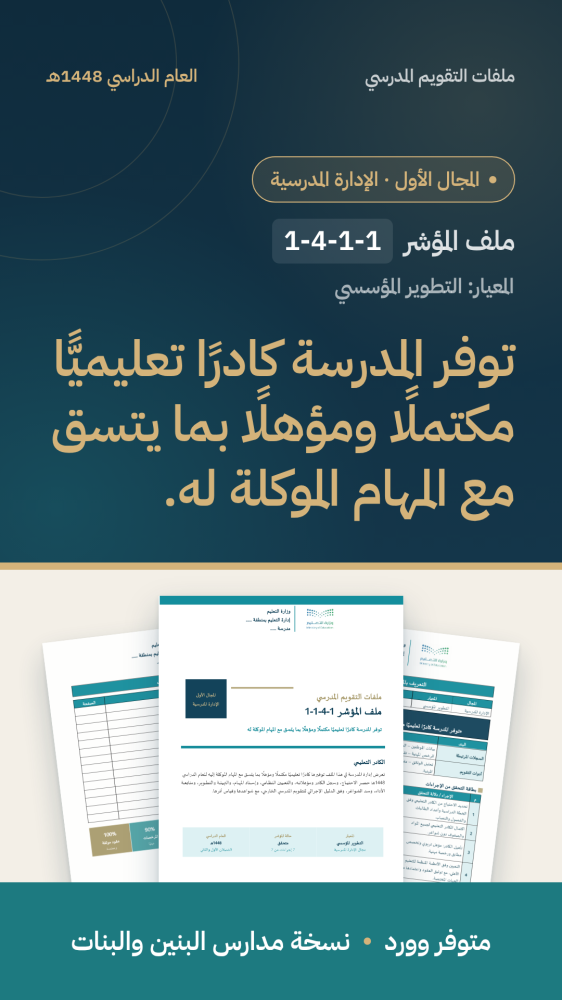 توفر المدرسة كادًرًا تعليميًًّا مكتملًاً ومؤهلًاً بما يتسق مع المهام الموكلة له.