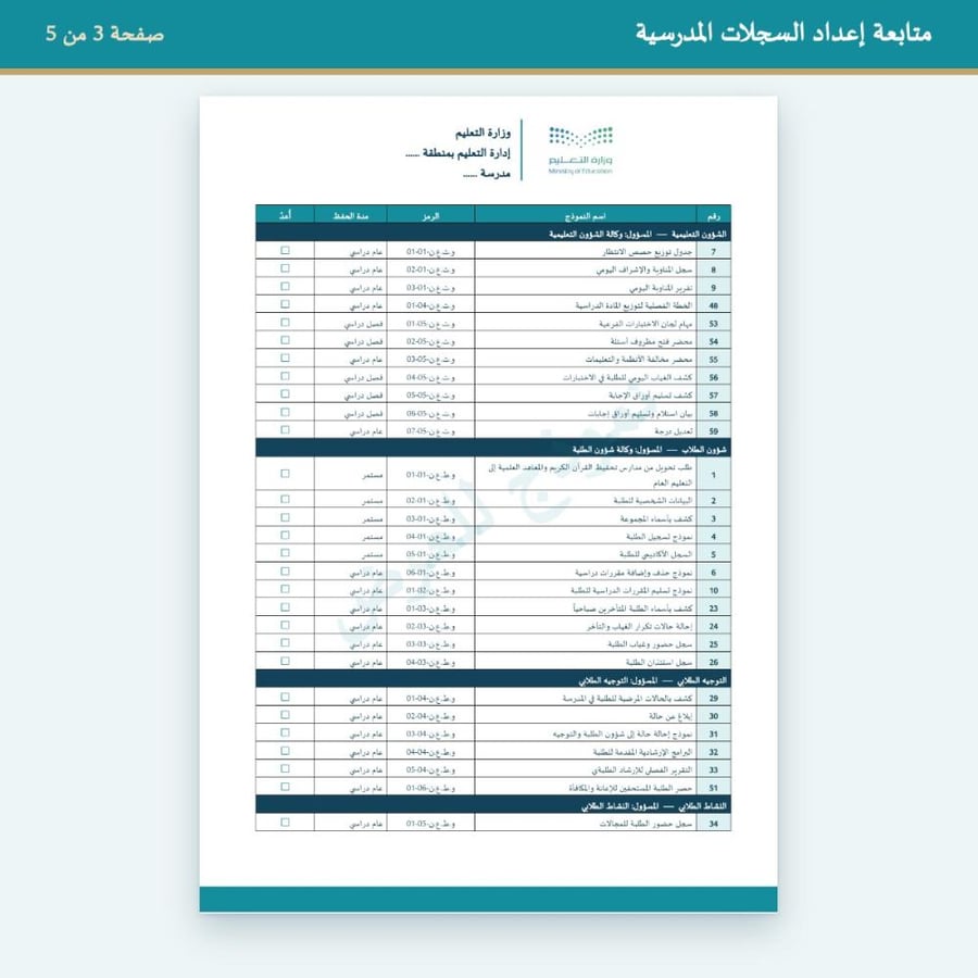 متابعة إعداد السجلات المدرسية