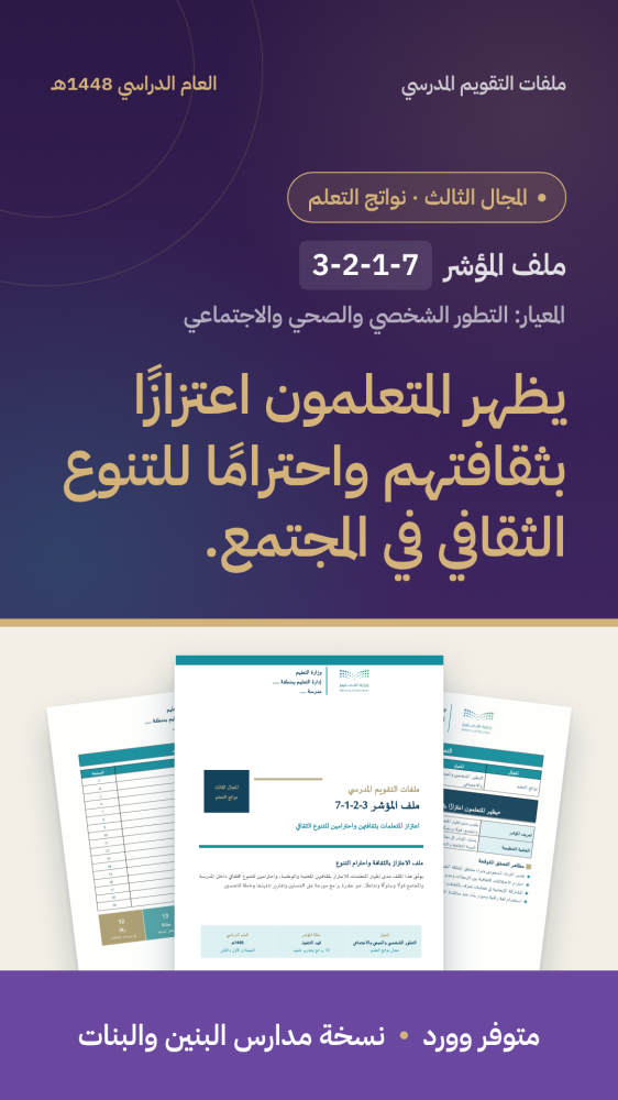 شواهد مؤشر: الاعتزاز بالثقافة واحترام التنوع | المجال الثالث (وورد)