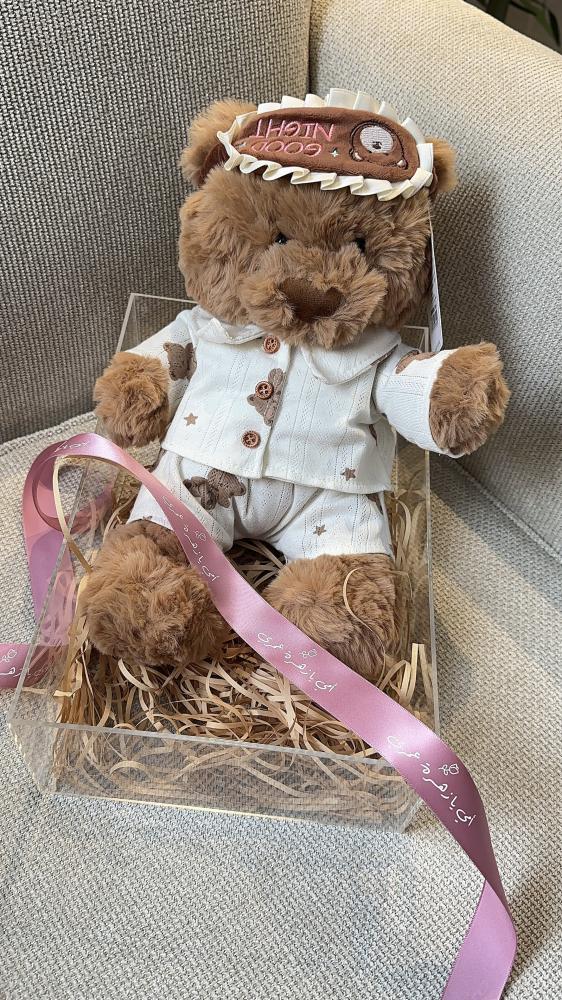 Brownie teddy bear + acrylic box