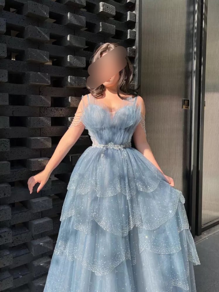 فستان سهره سماوي تول طبقات