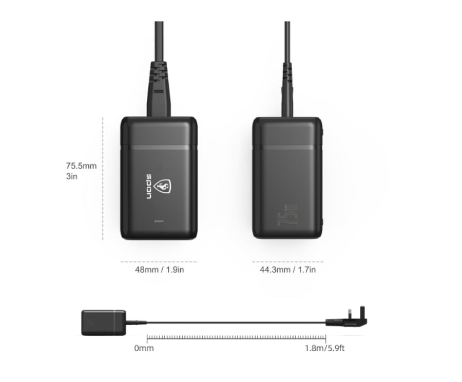 Wall charger with three ports Type C and two USB ports with 75-watt power