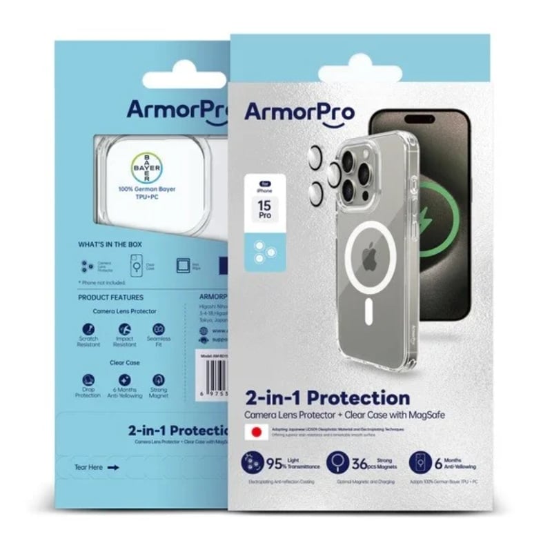 Armor Pro protective cover 2 in 1 + camera protection lenses for iPhone 15 Pro releases - Transparent ArmorPro