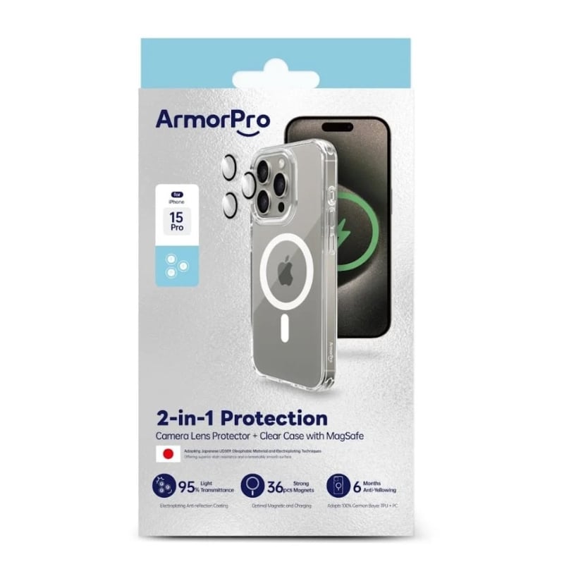 Armor Pro protective cover 2 in 1 + camera protection lenses for iPhone 15 Pro releases - Transparent ArmorPro