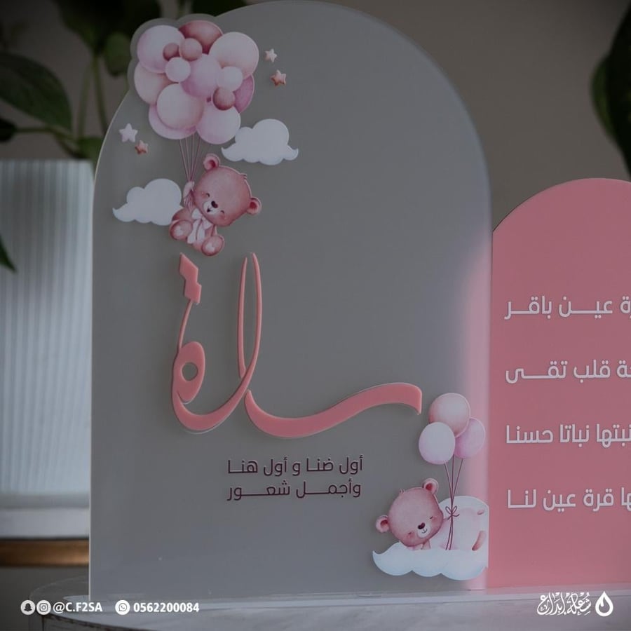 استاند استقبال مولودة – سارة | ثيم وردي دباديب وبالونات
