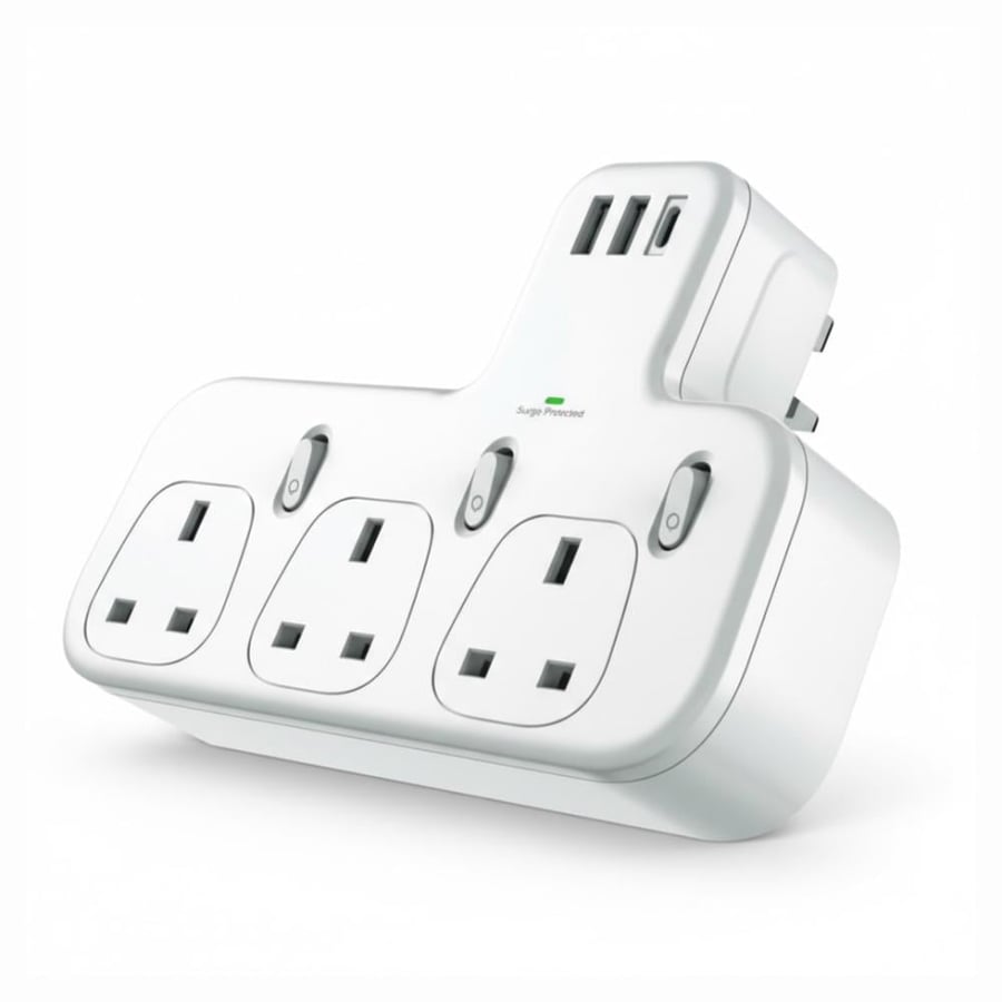 قسام كهرباء ثلاثي مع منفذين USB ومنفذ PD شركة باستك