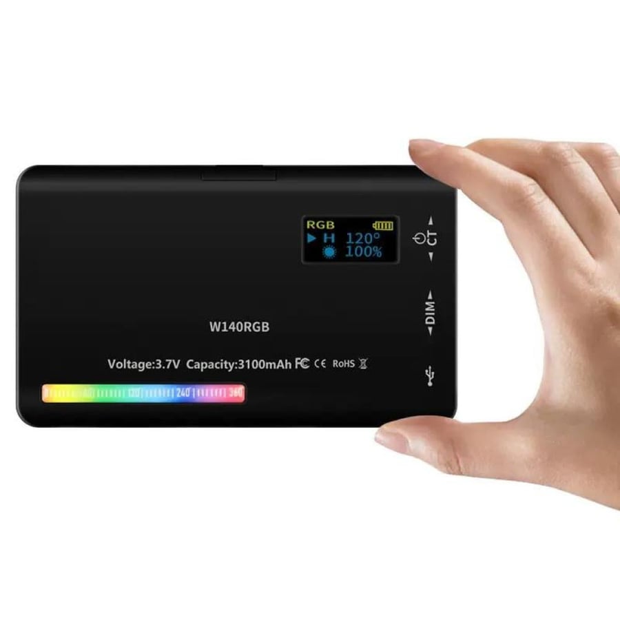 مصباح فيديو LED W140 RGB قابل لإعادة الشحن للتصوير الفوتوغرافي.