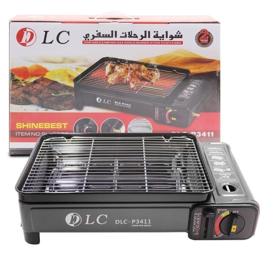 شواية و موقد غاز محمول للرحلات والتخييم مع شعلة واحدة للشواء - DLC-P3411