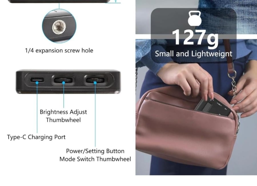 مصباح فيديو LED W140 RGB قابل لإعادة الشحن للتصوير الفوتوغرافي.