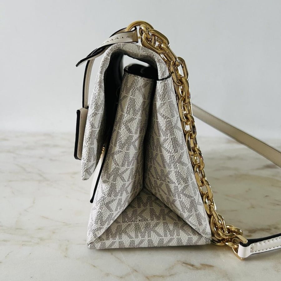 MICHAEL KORS Cece Light Cream Multi Leather Medium Flap Pocket Shoulder Bag