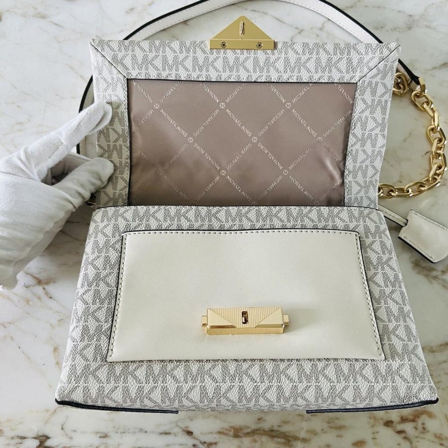 MICHAEL KORS Cece Light Cream Multi Leather Medium Flap Pocket Shoulder Bag