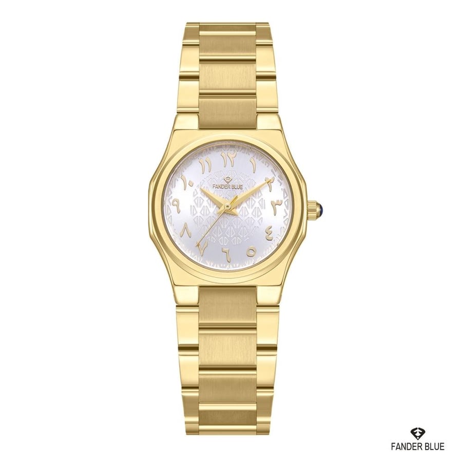 Women's Finderblow watch with gold steel strap, white dial
