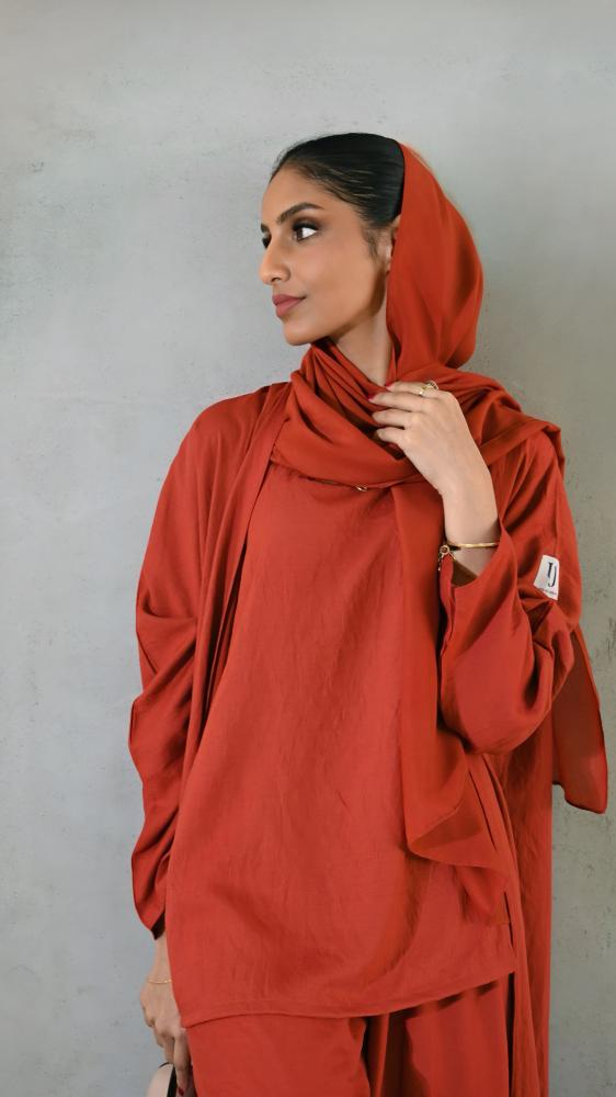 Bahraini crepe abaya, terracotta color - 4 pieces