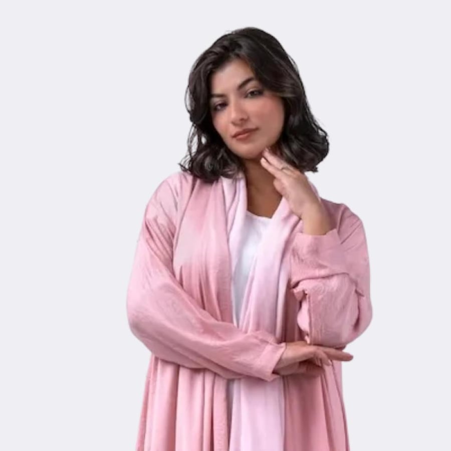 عبايات نسمة وردي كلوش حرير مغسول من عبايات جدة أربن Jeddah Urban Abayas