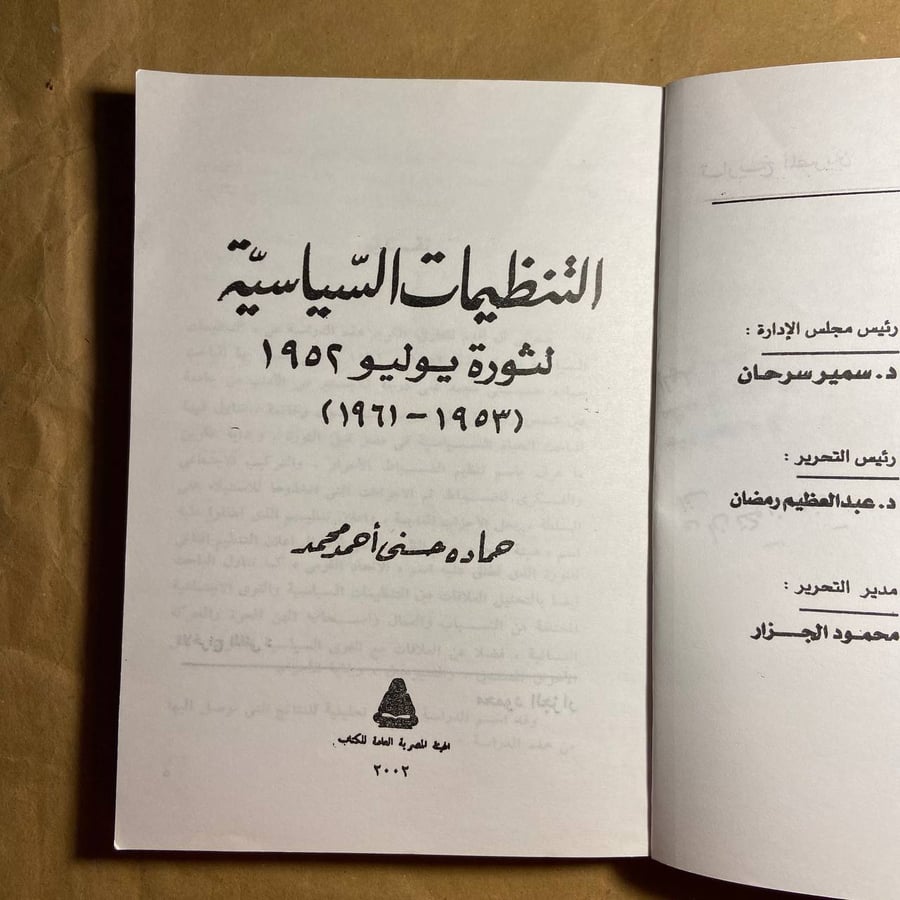 التنظيمات السياسية لثورة يوليو 1952 - حماده حسنى أحمد محمد